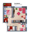 Vector modern two bedroom apartment top view illustration