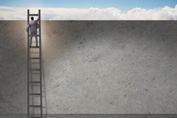 Wall Mural - Businessman climbing ladder in business concept