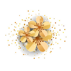 Sticker - gold sakura flowers on white