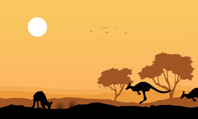 silhouette kangaroo in the hill landscape