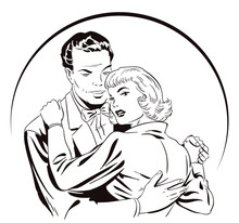 Dancing Couple. Stock Illustration. People In Retro Style.