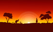 Kangaroo with red sky landscape silhouette