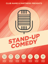 Stand Up Comedy Show Poster With Thin Line Microphone Icon. Vector Illustration.