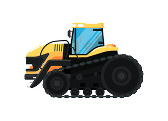 Wall Mural - Crawler agriculture tractor isolated vector illustration. Rural industrial farm equipment machinery, comercial transport, agricultural vehicle in flat design