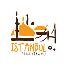 Istanbul Travel Logo Template Hand Drawn Vector Illustration