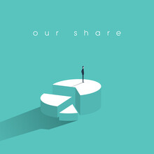 Business Market Share Concept With Businessman Vector Icon Standing On Top Of Pie Chart.