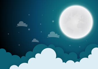 Wall Mural - full moon and stars in midnight .vector illustration