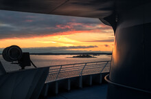 Beautiful Sunset View From Ship Deck At Evening In Gulf Of Finland