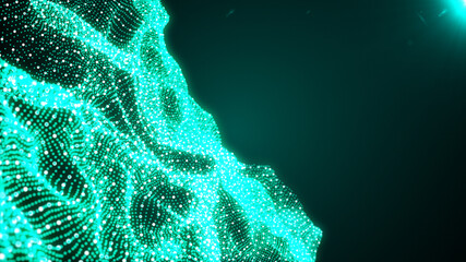 Wall Mural - digital green wave particles form background illustration