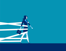 Businesswoman Being Held Back By Tape. Concept Business Vector.