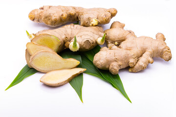 Fresh ginger on white background,raw material for cooking,Herb and spice