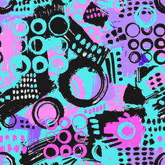 Memphis style hand drawn textured seamless pattern