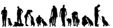 Vector Silhouette Of People With Dog On White Background.
