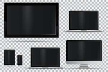 Poster - Set of realistic TV, lcd, led, computer monitor, laptop, tablet and mobile phone