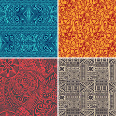 Wall Mural - Set of 4 vector seamless pattern in polynesian hawaiian style