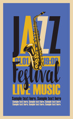 vector poster for a jazz festival live music with a saxophone and place for text in retro style