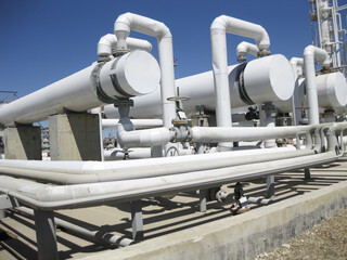 Heat exchangers in a refinery. The equipment for oil refining