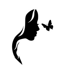 Poster - Vector silhouette of woman with butterfly.