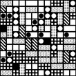 © creatorsclub - Decorative geometric shapes tiling. Monochrome irregular pattern.  Abstract black and white background. Artistic ornamental lattice