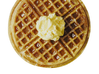 Poster - traditional classic belgium american waffle with butter and maple syrup