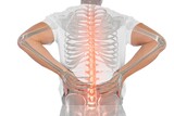 Fototapeta  - Digital composite of highlighted spine of man with back pain