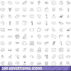 Wall Mural - 100 advertising icons set, outline style
