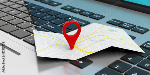 Fotomural Map pointer location on a laptop. 3d illustration