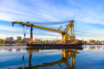 Wall Mural - Huge floating crane at work in port of Gdansk, Poland.