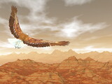 Fototapeta  - Bald eagle flying upon rocky mountains - 3D render