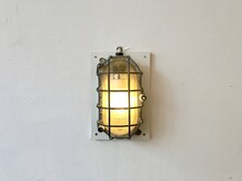 Retro, Vintage And  Industrial Style Of Wall Lamp On White Painted Concrete Wall