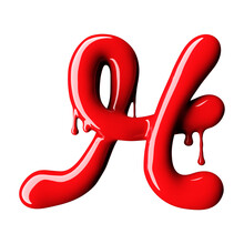 Glossy Red Letter H Uppercase. 3D Rendering