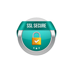 SSL secure protection symbol. SSL security transaction button with ribbon. Lock guard design icon