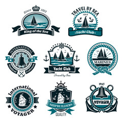 Sticker - Nautical icons and vector marine symbols set