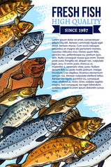 Wall Mural - Vector fresh fish catch poster for market