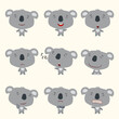 Set funny koala bear in different poses. Collection isolated koala bear in cartoon style for design children holiday and goods.