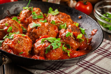 Canvas Print - Pork meatballs with spicy tomato sauce