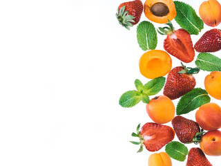 Wall Mural - Apricot, strawberries and mint - food background