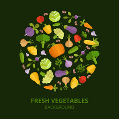 Wall Mural - Natural foods illustration. Vegetables vector pictures in circle shape