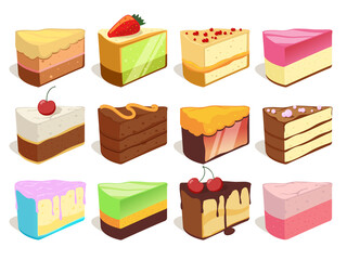 Wall Mural - cream cake slices pieces. vector illustrations set in cartoon style