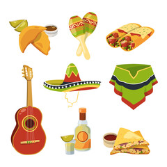 Poster - Traditional mexican cuisine food and other different national elements. Vector illustrations in cartoon style