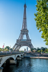 Wall Mural - Eiffel tower from Trocadéro bridge with Montparnasse tower in the background