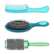 Types of hair combs and hairdressing brushes vector illustration isolated