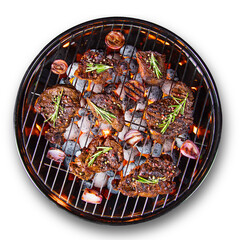 Wall Mural - Barbecue grill with beef steaks, close-up.