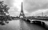 Fototapeta Łazienka - Paris Eiffel Tower from Seine. Cityscape in black and white