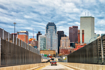 Wall Mural - Skyscrapers and road with car traffic Boston