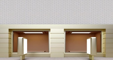 Wall Mural - 4k. golden empty shop window against a white brick wall