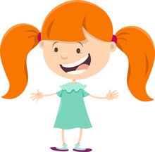Girl With Pigtails Cartoon Character