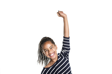 Wall Mural - Adorable african little girl on studio white background