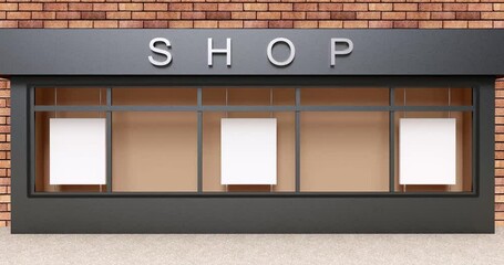 Wall Mural - 4k. storefront with a wooden facade on brick wall background.