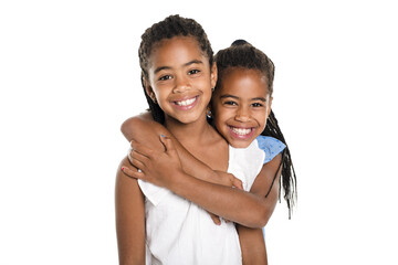 Wall Mural - Two Adorable african twin girl on studio white background